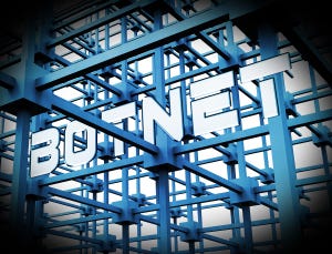 The word "botnet" spelled out in white with geometric scaffolding shapes behind it
