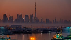 Dubai UAE skyline with Burj Khalifa at dusk Dubai UAE skyline with Burj Khalifa at dusk