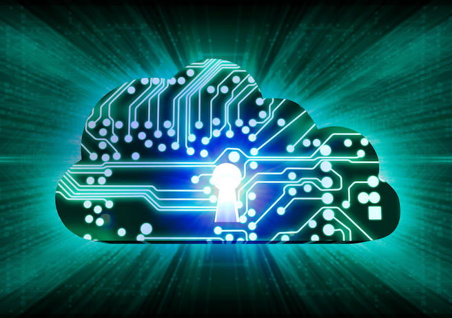 Image of cloud with circuit board and a lock