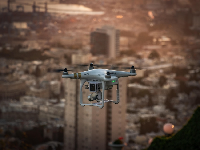 Photo of Phantom drone flying over high rise buildings