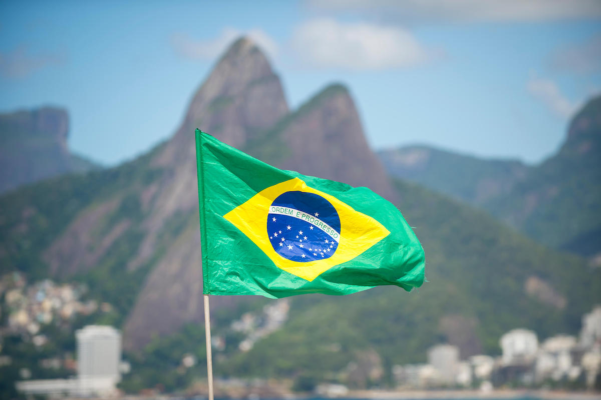 Flag of Brazil waving on a pole Flag of Brazil waving on a pole