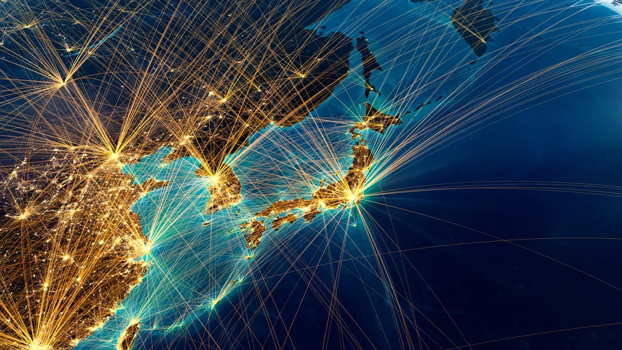 通信ネットワークが重ねられた日本地図 通信ネットワークが重ねられた日本地図