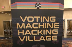 Signage for the DEF CON Voting Village in Las Vegas