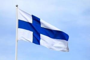 Flag of Finland flying on a pole