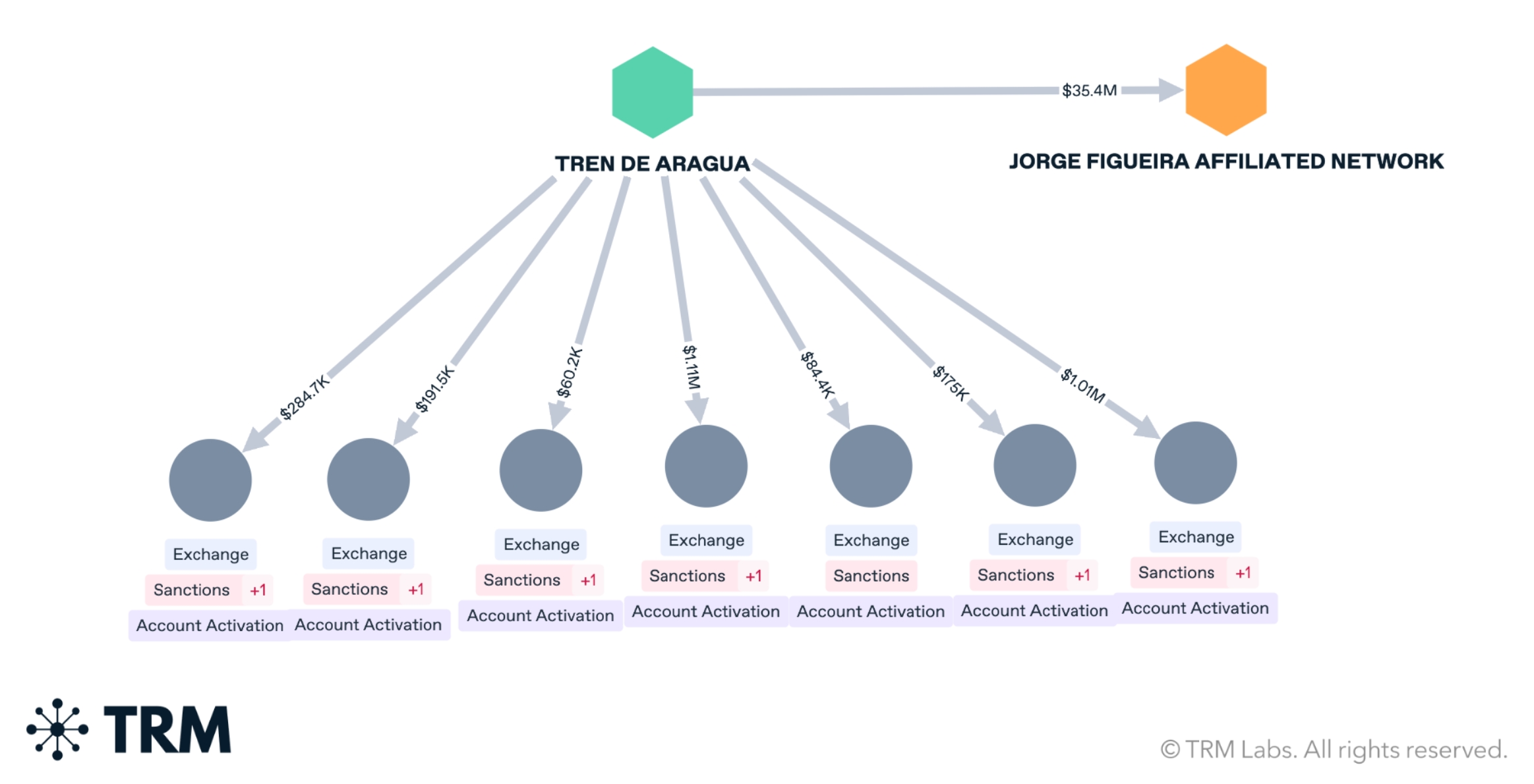A flow chart showing money transfers to sanctioned crypto addresses