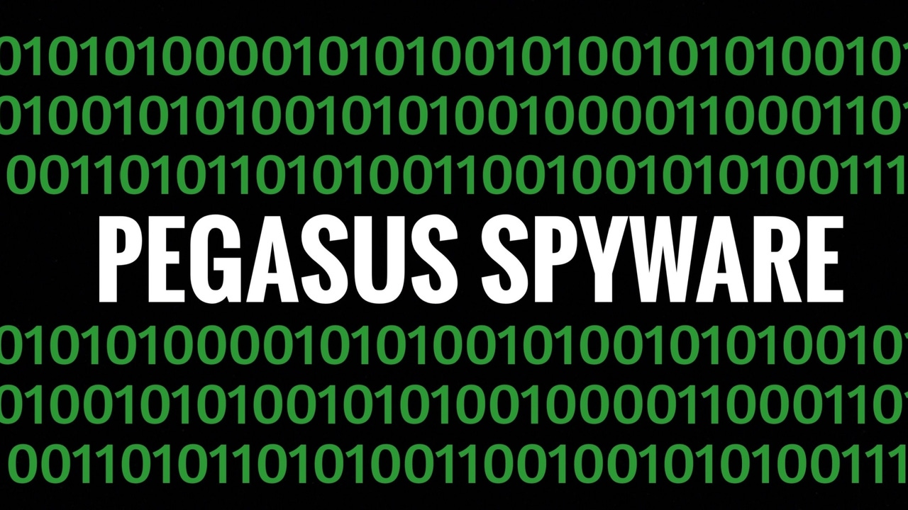 Pegasus Spyware concept with binary code background Pegasus Spyware concept with binary code background