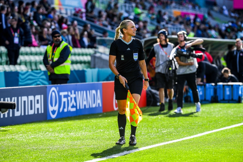 Referee Chrysoula Kourompylia is seen during the FIFA Women's World Cup 2023 match between Nigeria and Canada