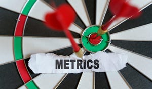 Dart on target, holding up a piece of paper reading "METRICS"