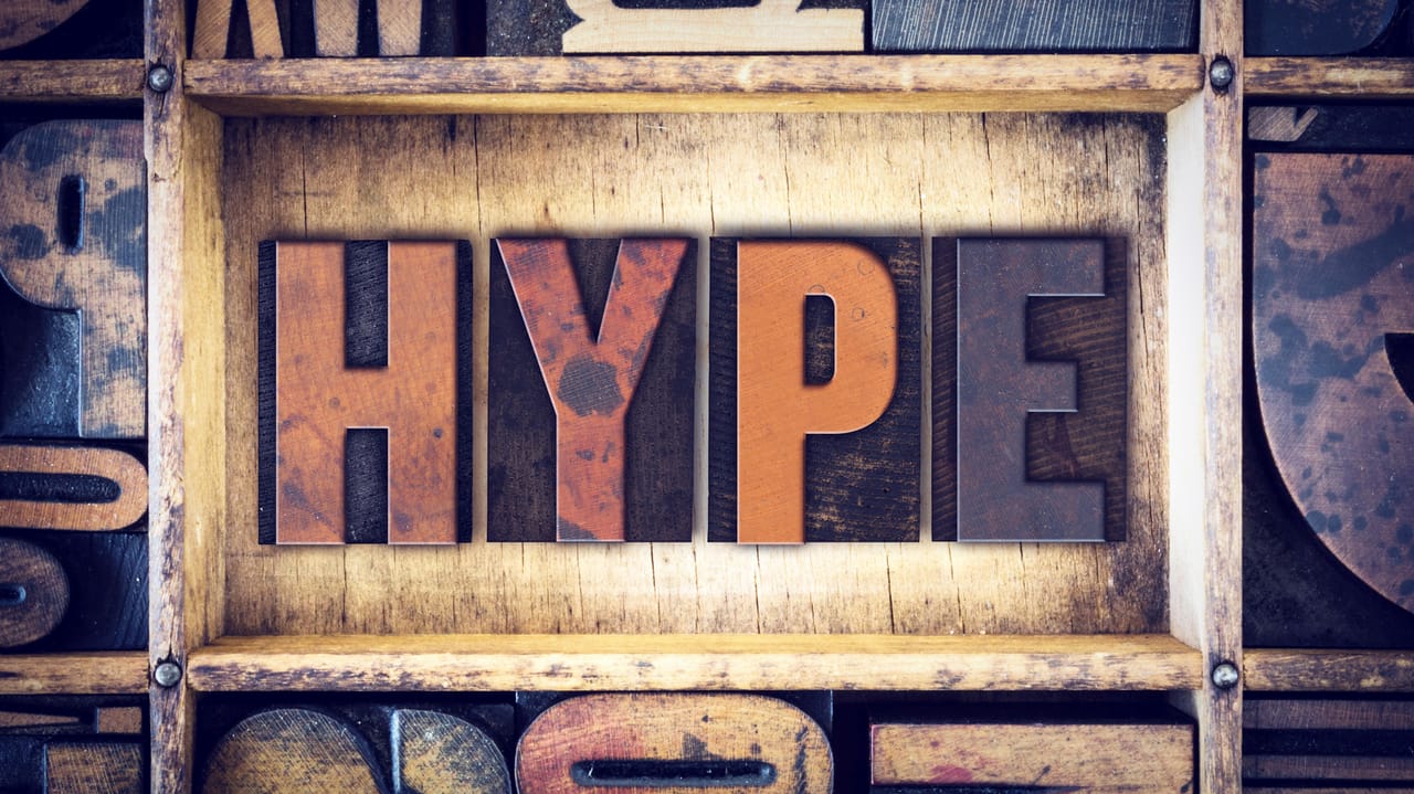 The word "HYPE" is letterpress blocks The word "HYPE" is letterpress blocks