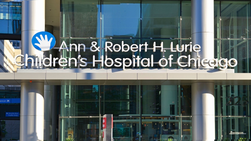 Front entrance of Ann and Robert H. Lurie Children's Hospital of Chicago, Illinois, USA