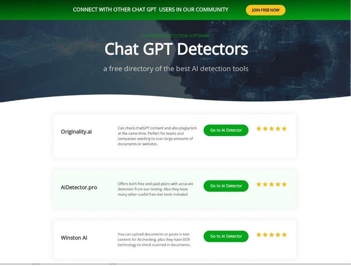 Fake landing page for a service that purports to detect the use of ChatGPT. Fake landing page for a service that purports to detect the use of ChatGPT.