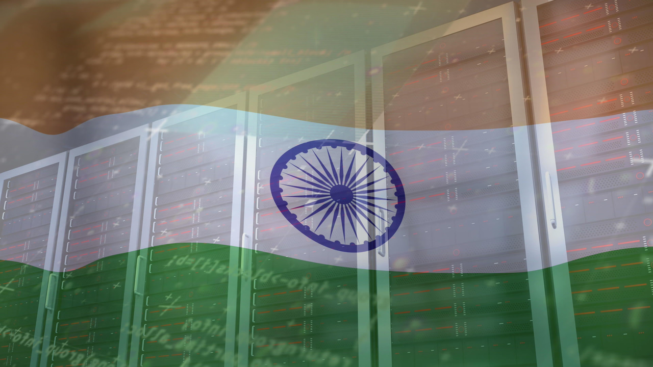 The flag of India overlaid on top of computer servers The flag of India overlaid on top of computer servers