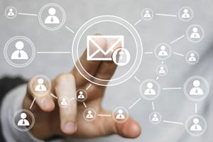 Finger pushing on the email icon to connect with other people.