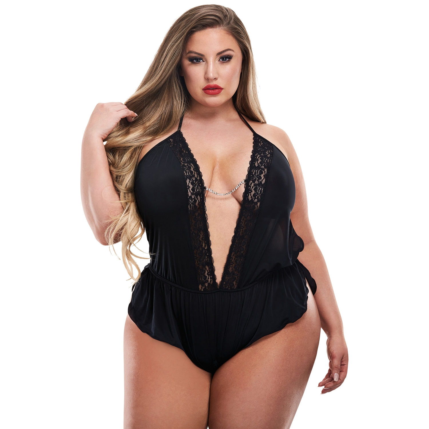Baci Sexy Satin Teddy Plus Size     - Sort - One Size Queen