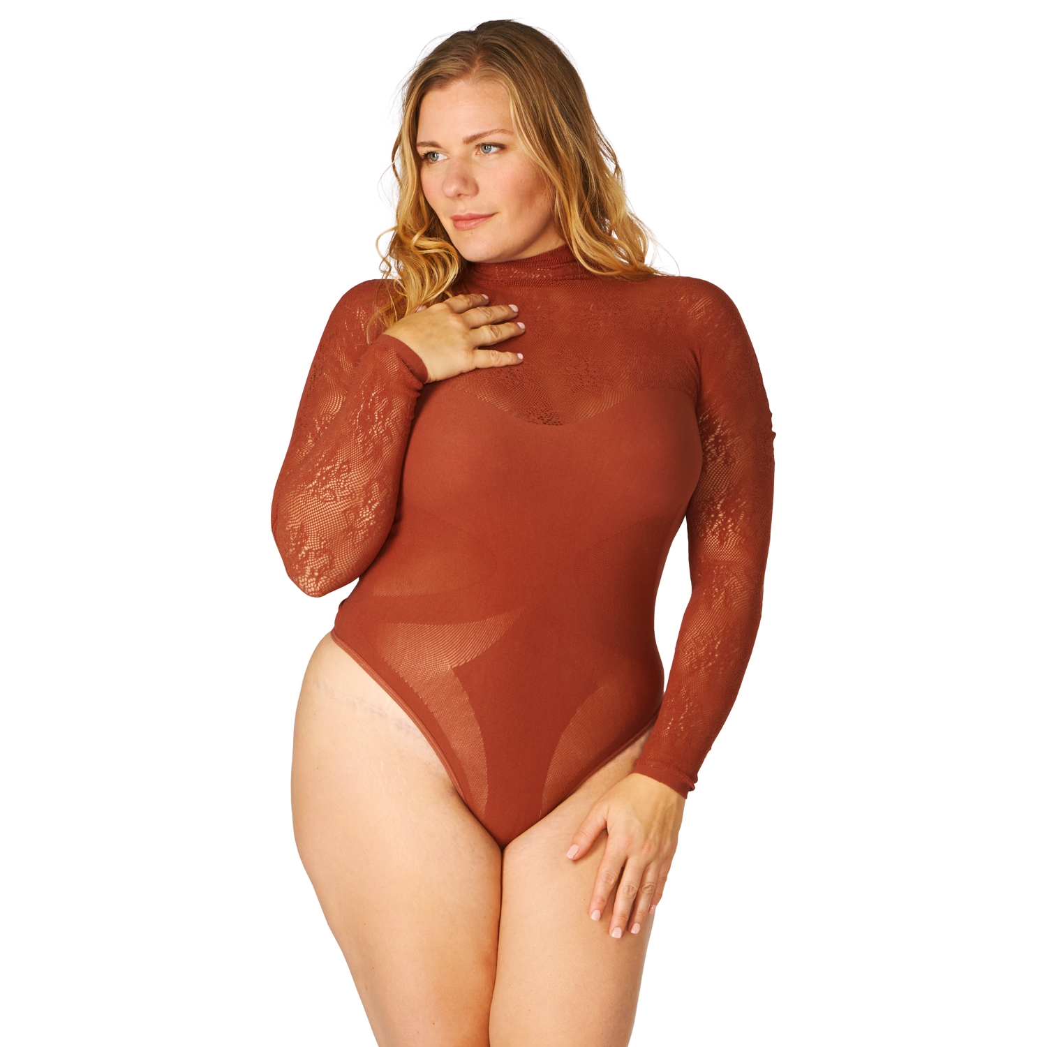 NORTIE Blossom Esme Rust Bodystocking Plus Size - Red thumbnail