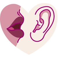 Illustrasjon av et hjerte med en munn i den ene halvdelen og et øre i den andre