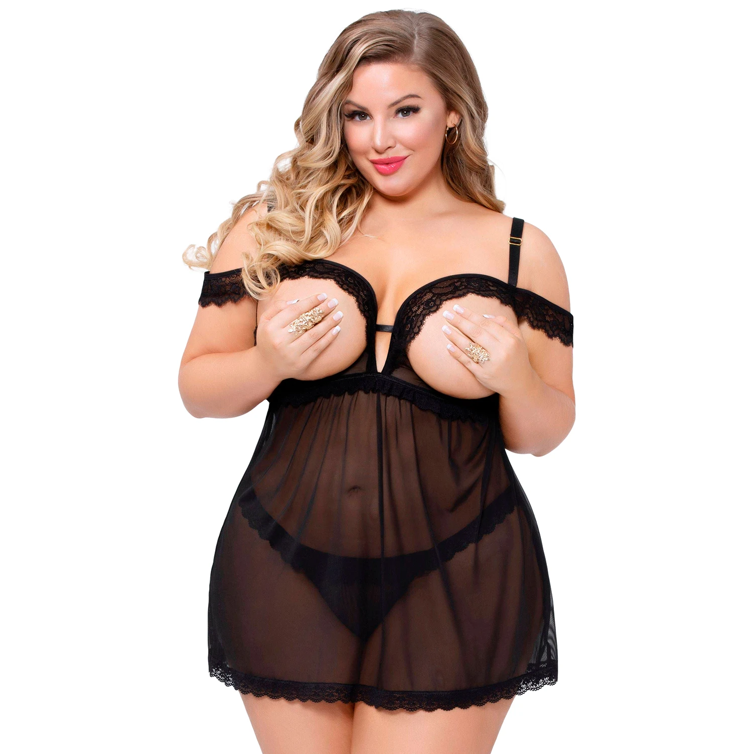 Seven 'til Midnight Spitzen-Babydoll-Set in Übergröße var 1