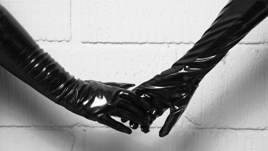Long black lacquer gloves