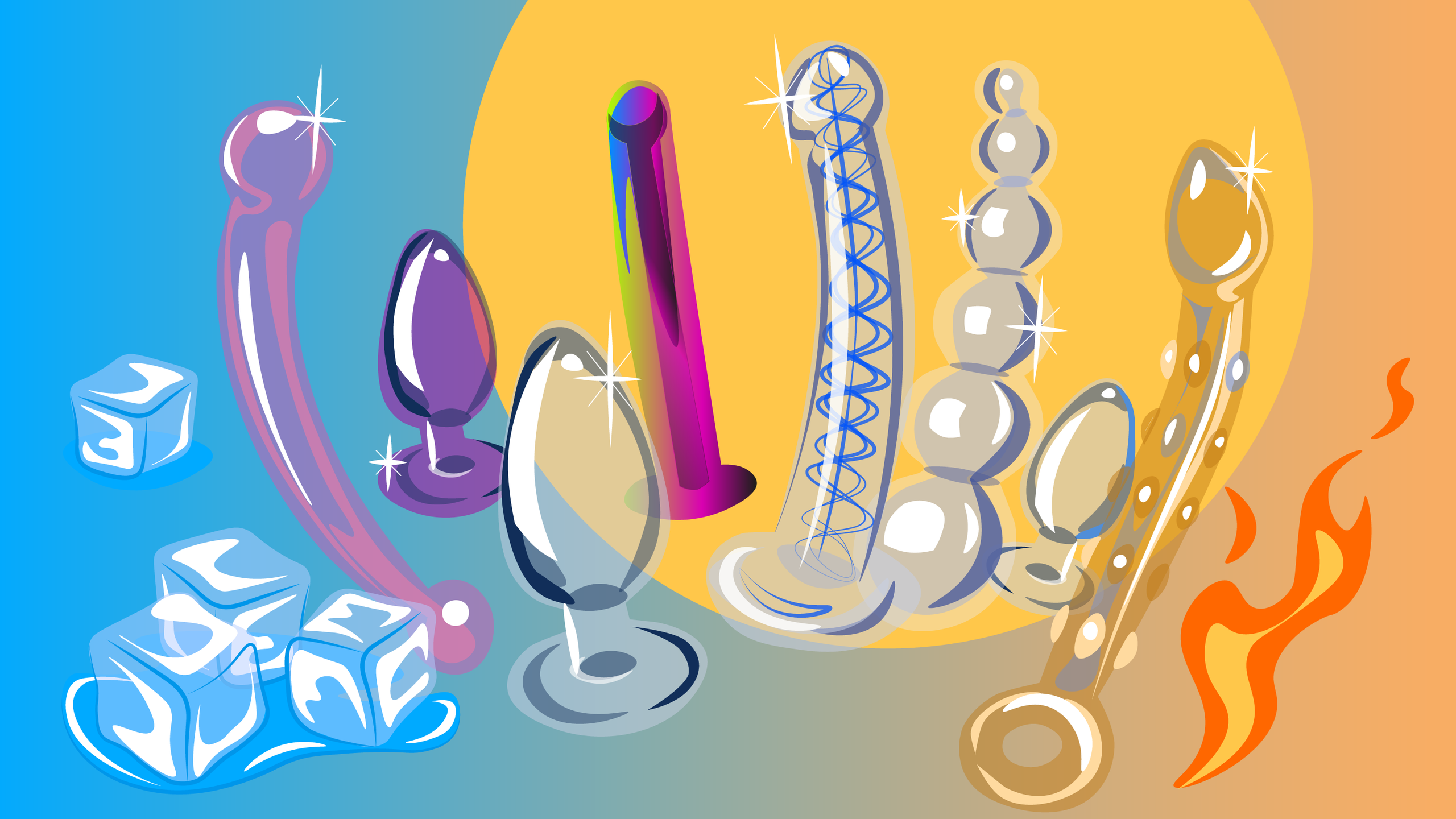 Illustratie van glazen seksspeeltjes