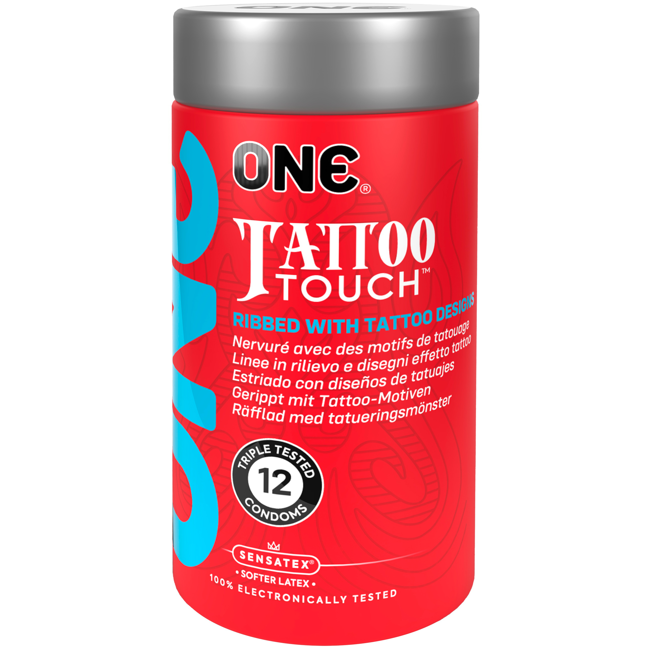 One Tattoo Touch Räfflade Färgade Kondomer 12-pack var 1