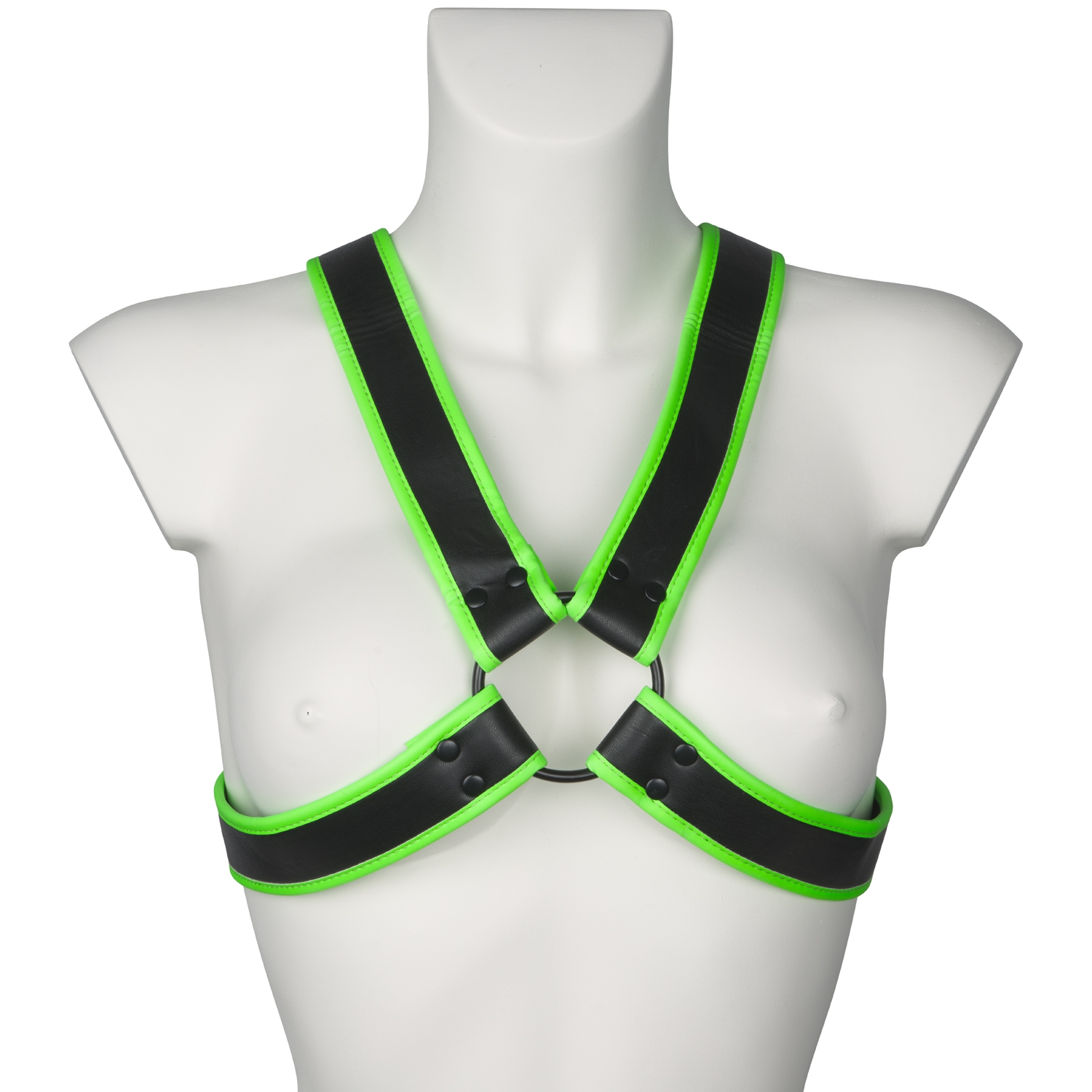 Ouch! Glow in the Dark Cross Bryst Harness - Black - S/M
