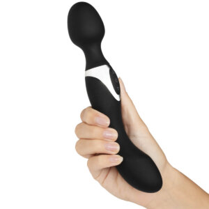 Hand holding Sinful Curvy Double Pleasure Rechargeable Magic Wand