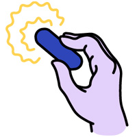 Illustration af en hånd, der holder en lille vibrator