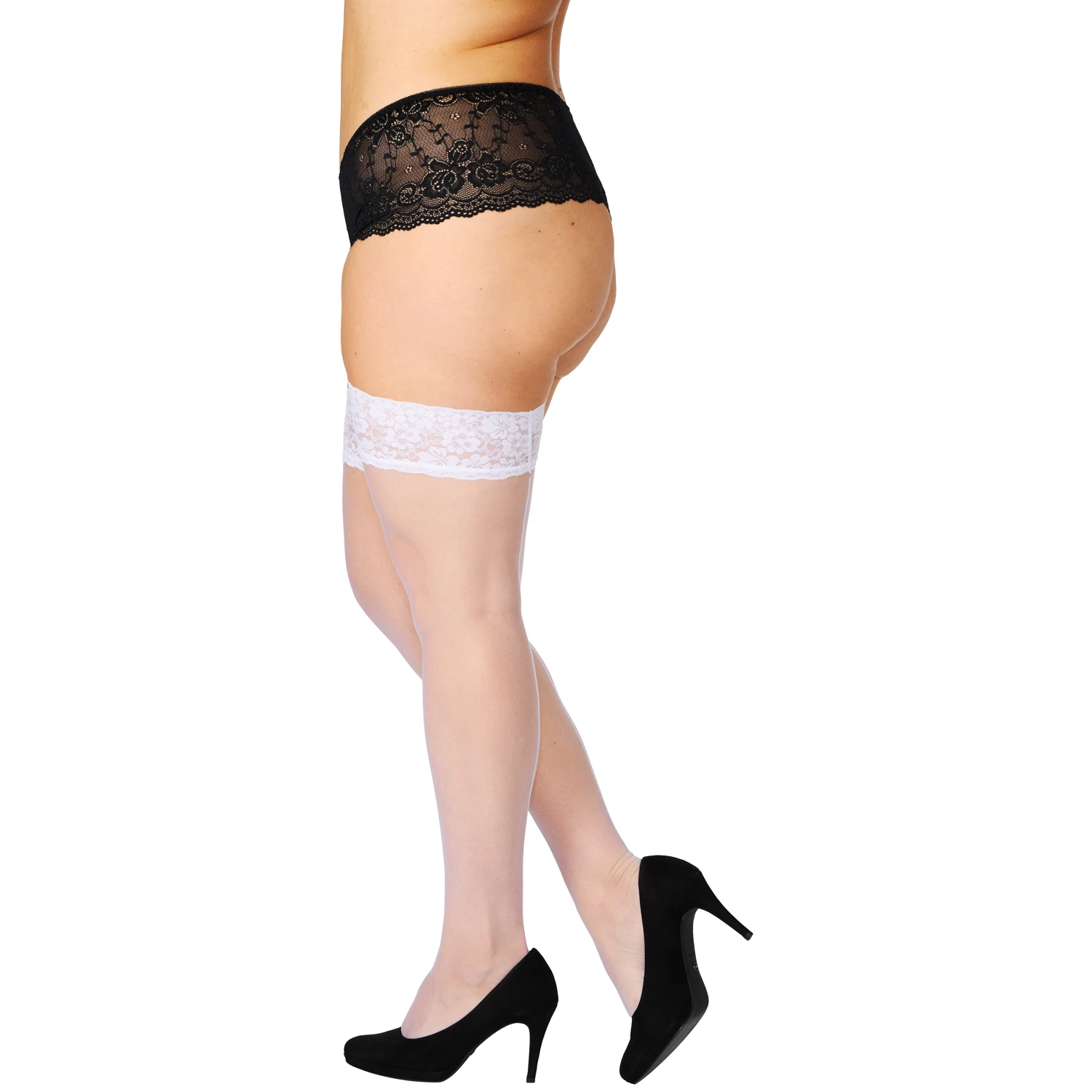 NORTIE Sage White Hold-up Strømper med Blondekant og Baksøm Plus Size 1