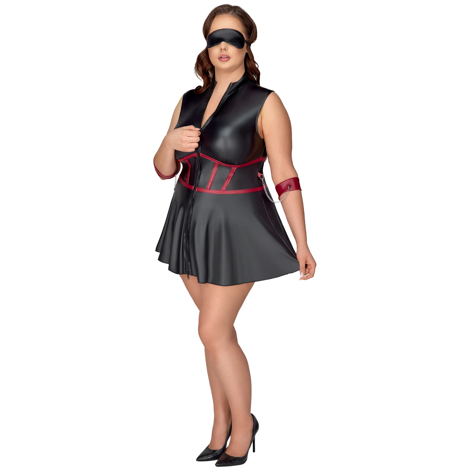 Cottelli Bondage Curves Schwarzes Wetlook Bondage Kleid mit Augenbinde 1