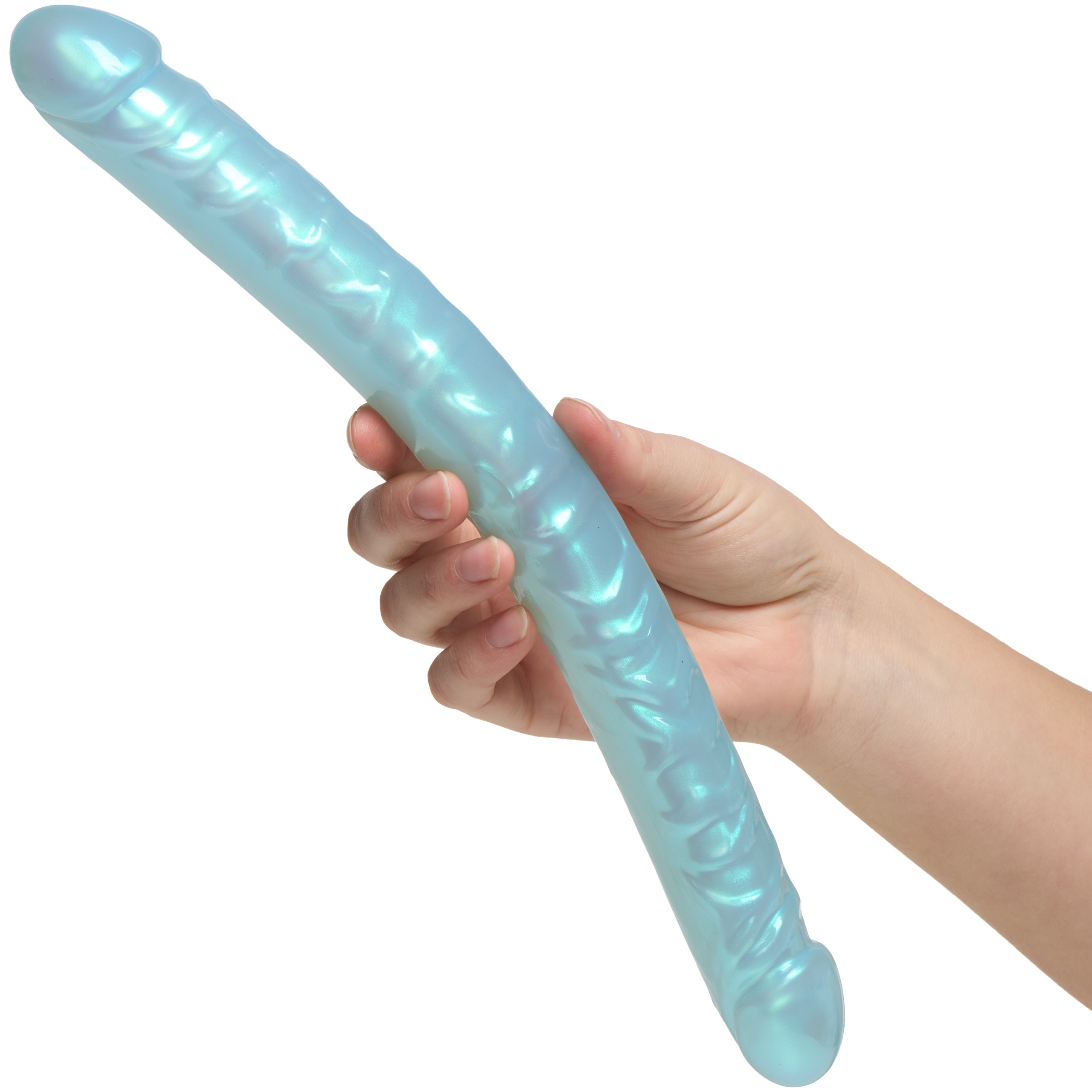 Baseks Blue Pearlscent Dobbelt Dildo 33 cm var 2