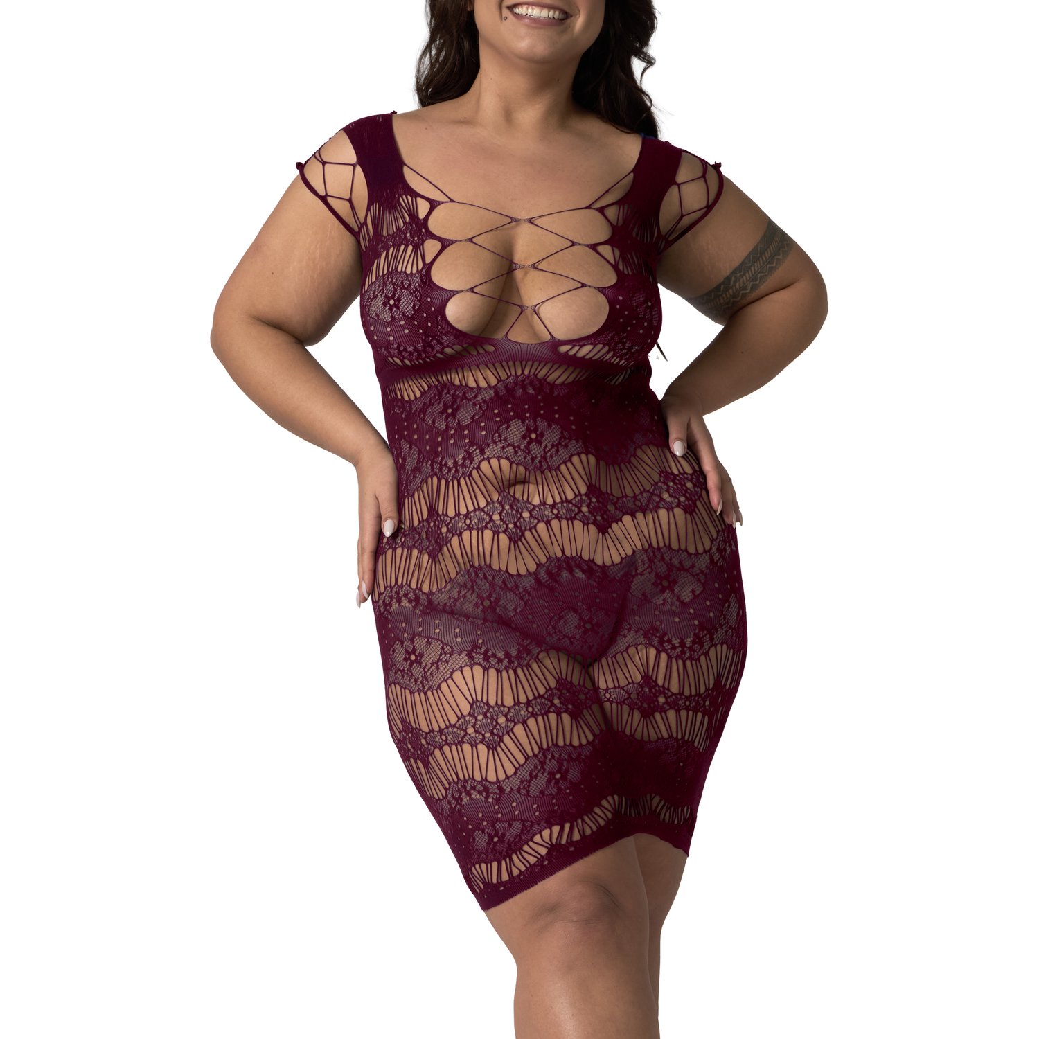 NORTIE Lilya Mini Bordeaux Kjole - Rød - Plus size