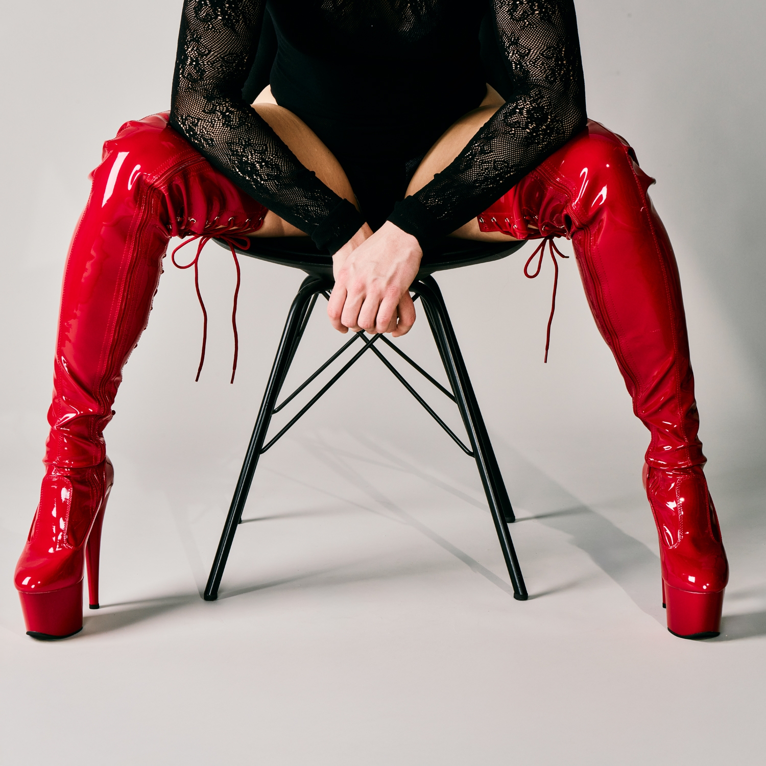 Pleaser Adore 3850 Lace-Up Lårhøje Støvler Rød    - Red - 35
