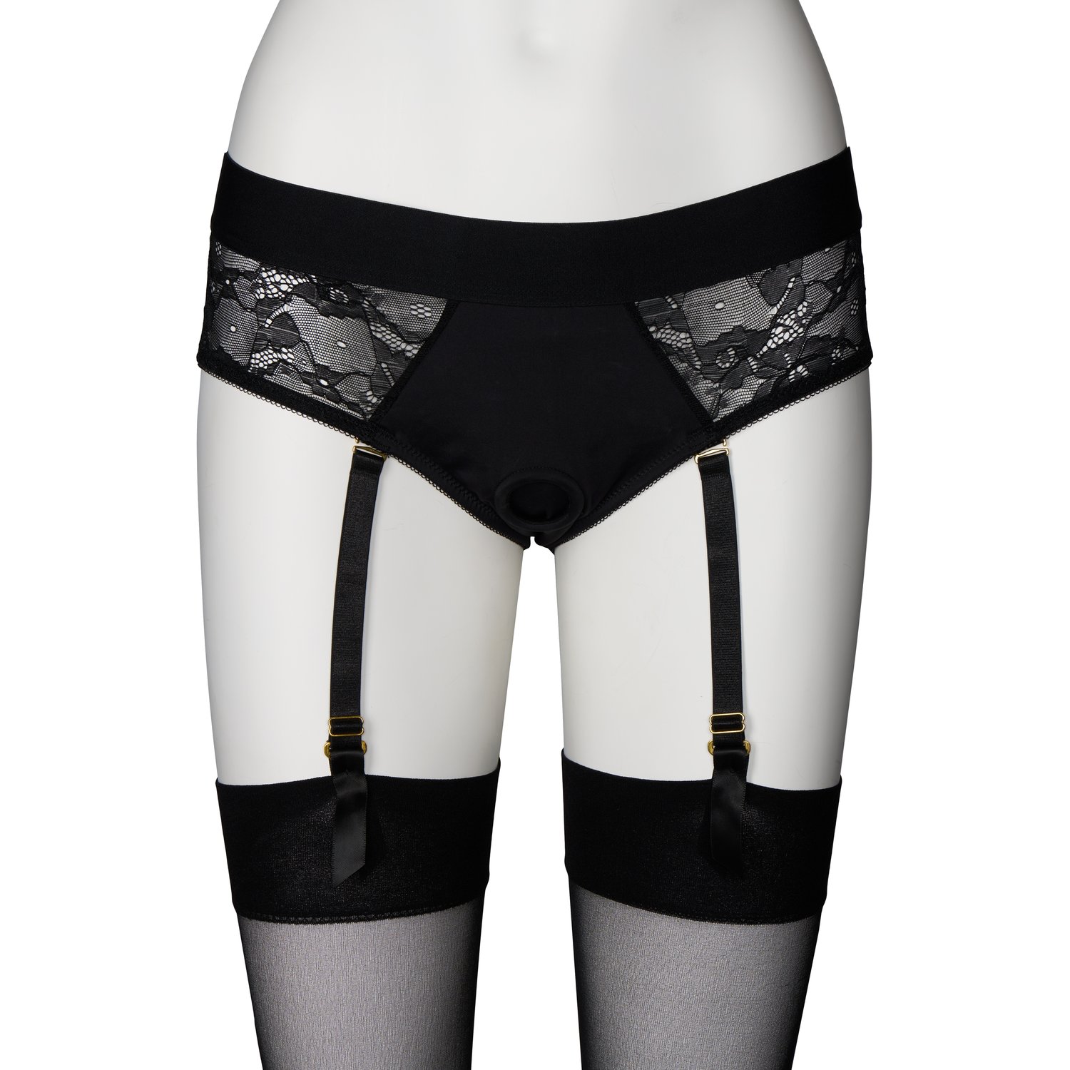 Obaie Strap-On Harness-trusser med strømpeholdere - Sort - M