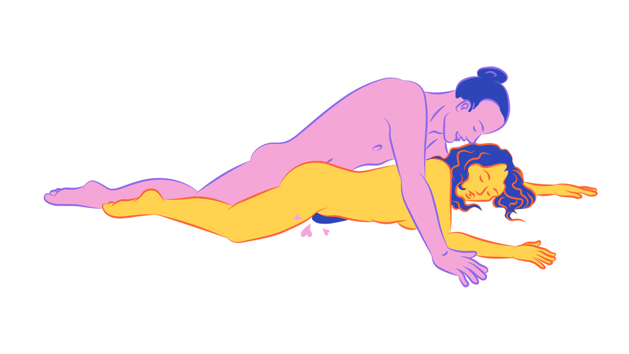 Illustration of a couple laying on their stomach