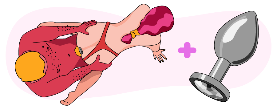 Illustration af doggy style med en juvel butt plug