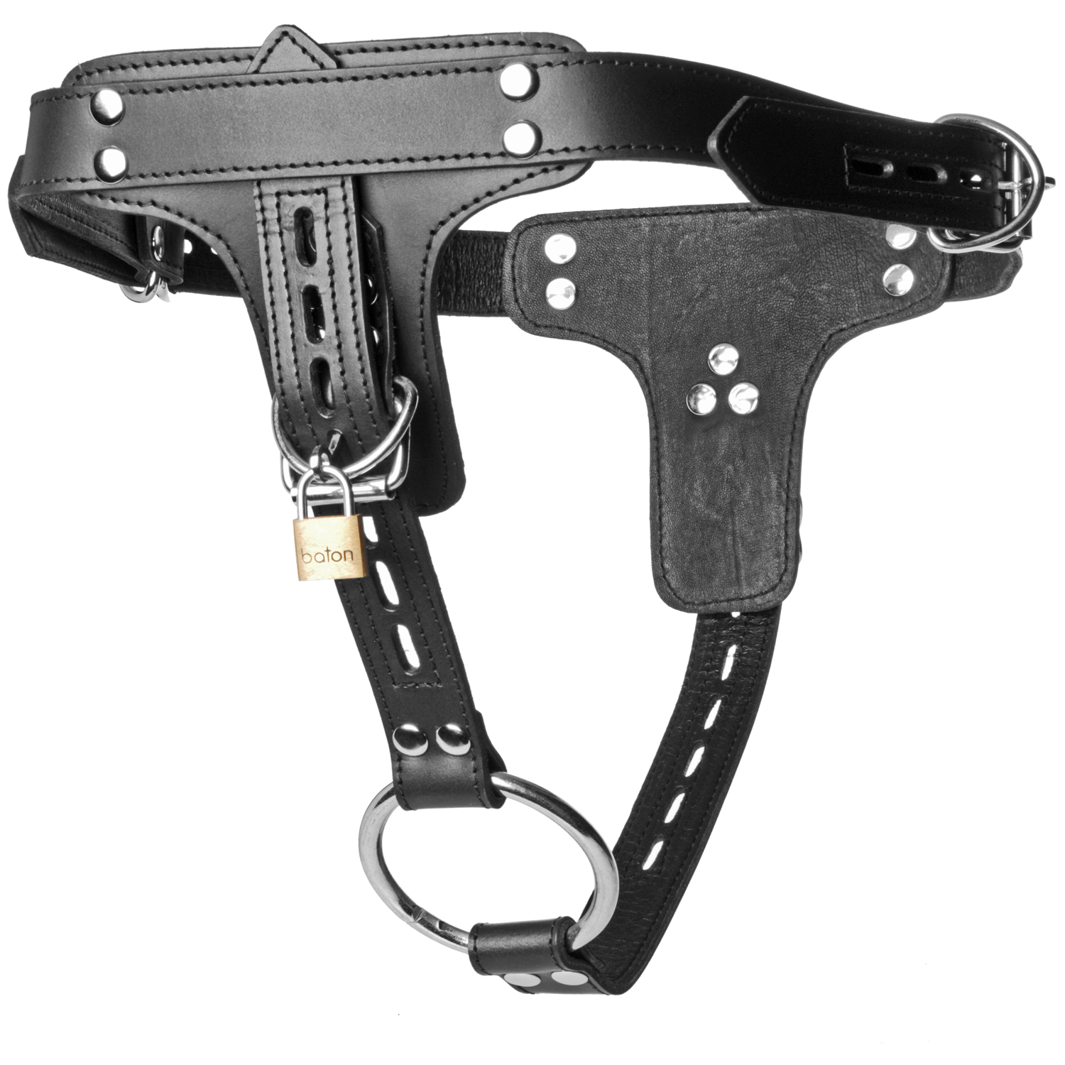 Strict Leather Premium Locking Penisring og Anal Plug Harness - Sort