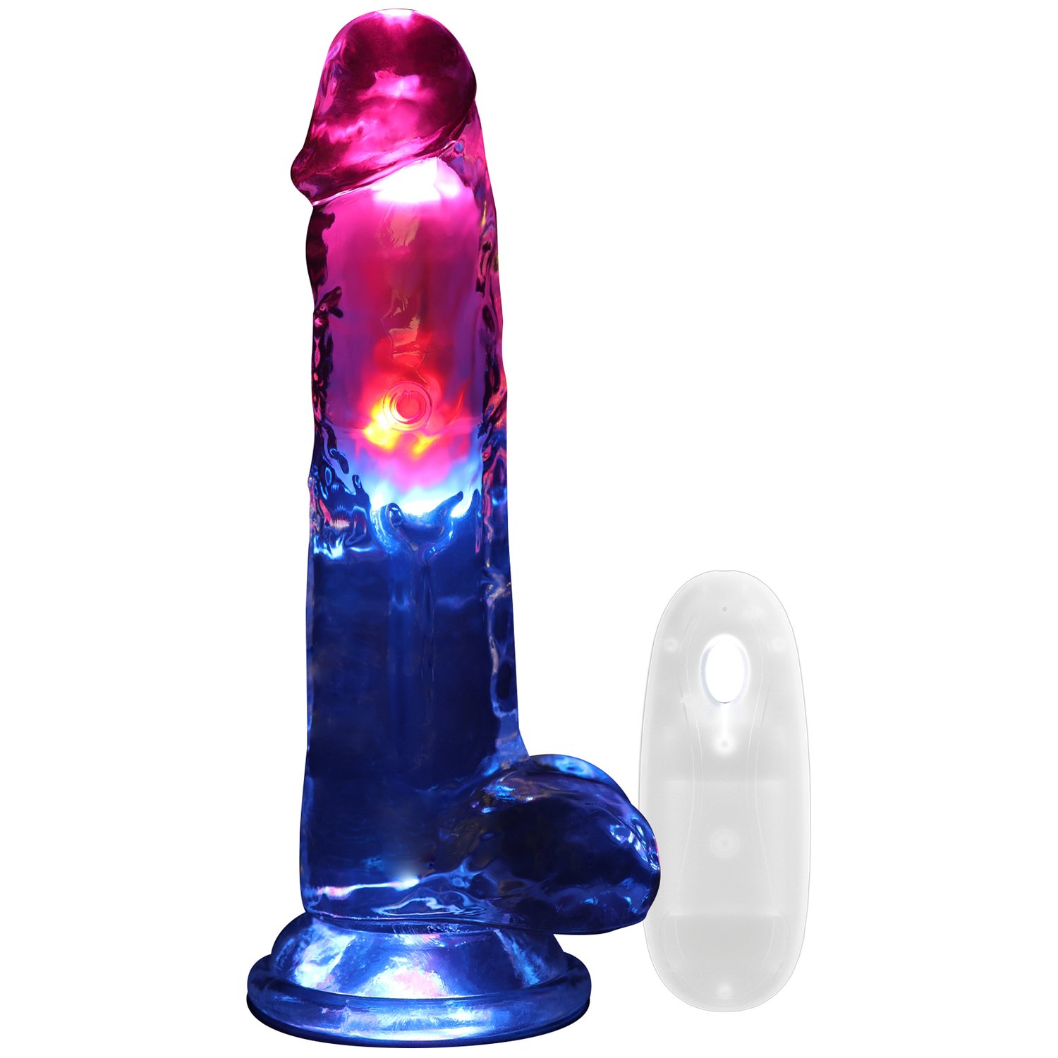 RealRock Fjernbetjent LED Dildo Vibrator med Kugler 22,5 cm - Clear RealRock Fjernbetjent LED Dildo Vibrator med Kugler 22,5 cm - Clear