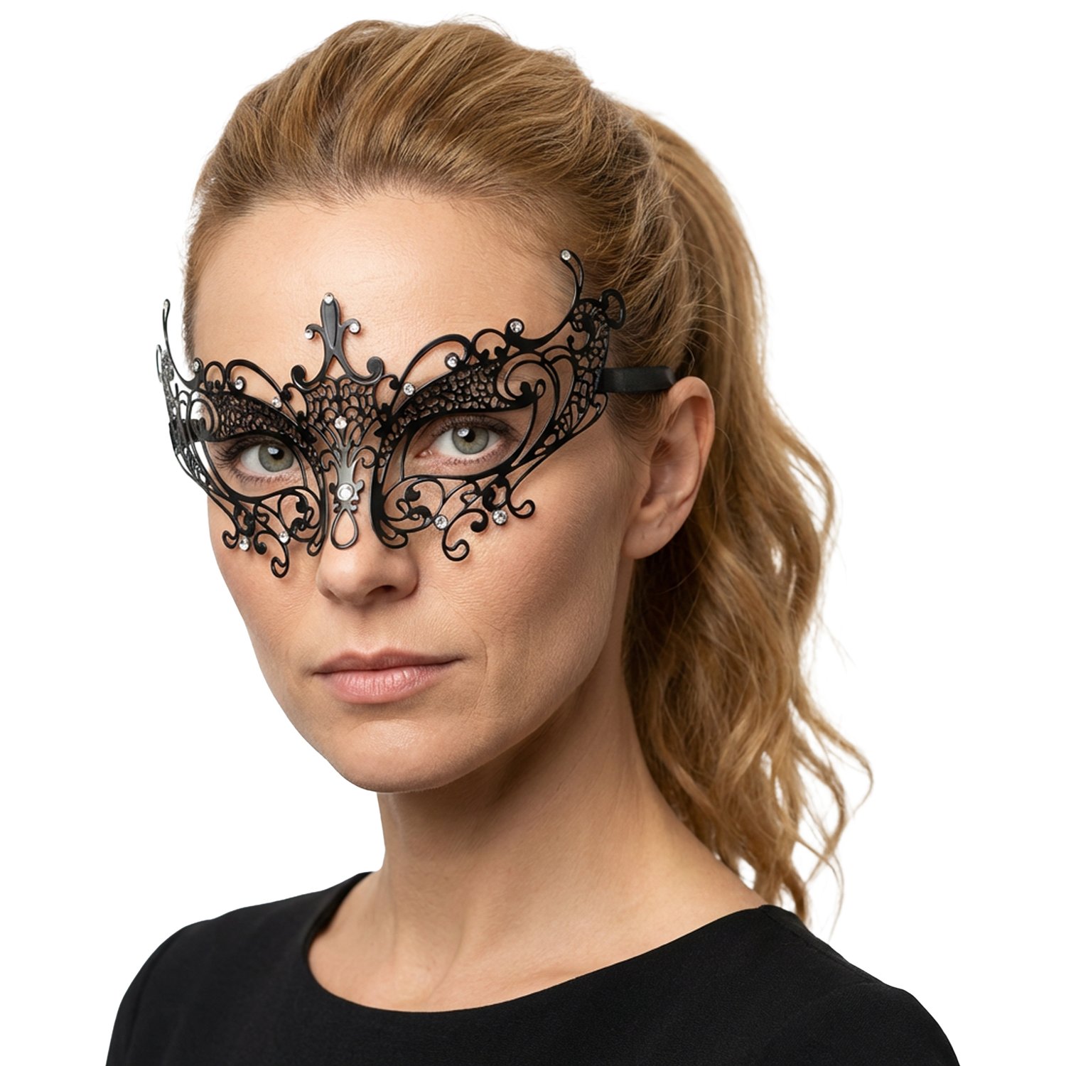Obaie Forførende Metal Maskerade Maske - Sort