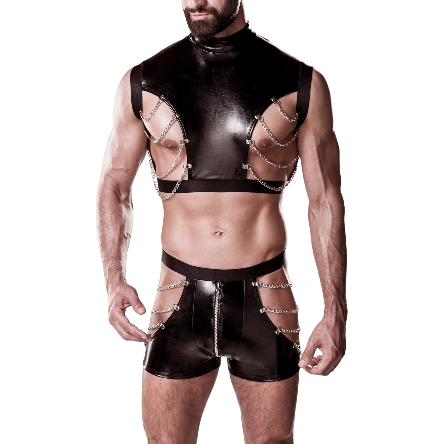 Grey Velvet Men Wetlook Sæt med Kæder var 1