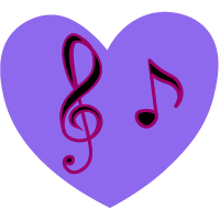 Illustration av ett hjärta med en g-klav och en not i