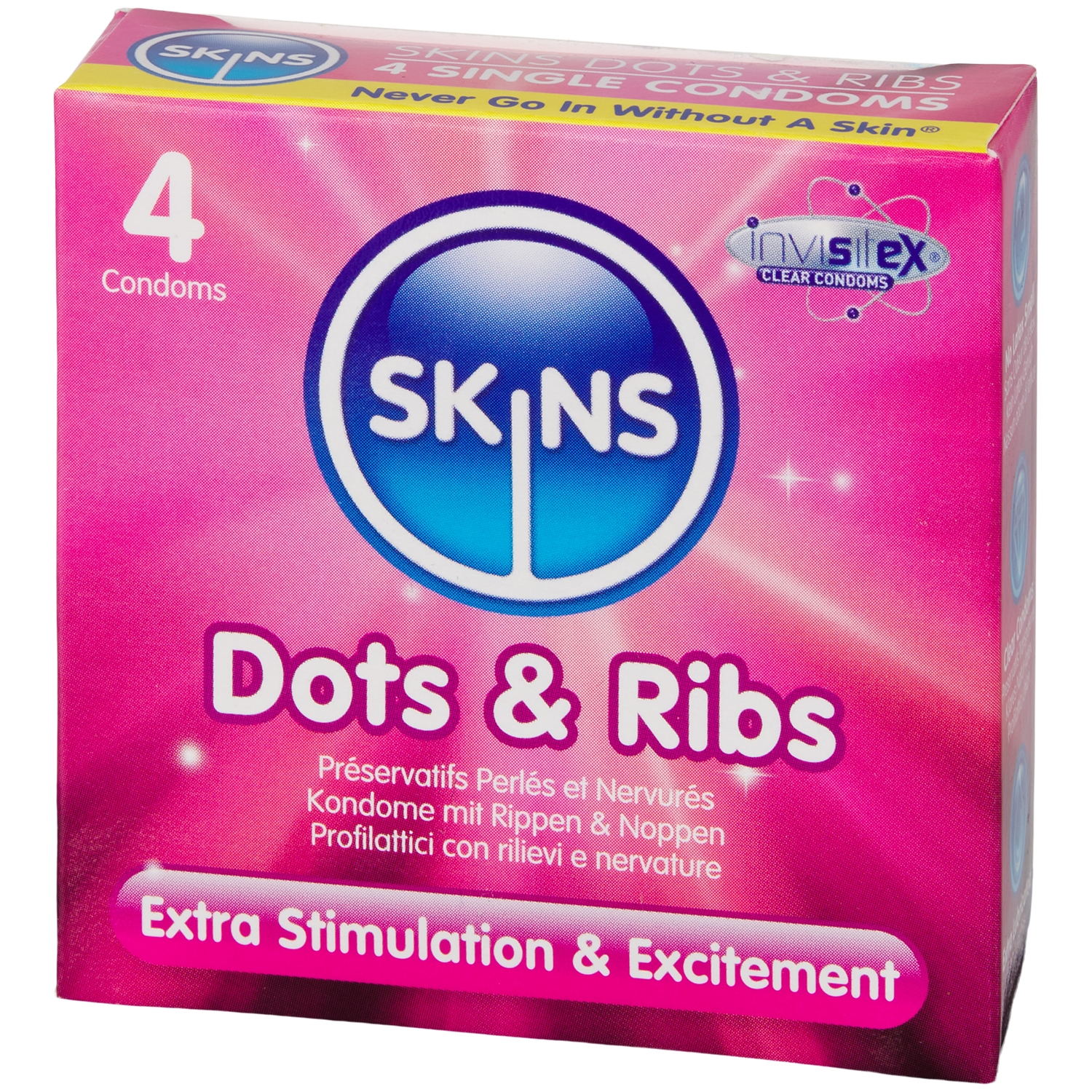 Skins Dots & Ribs Kondomer 4 St - Klar | Tillbehör//Kondomer//Män//REA för Män//REA//Bättre Sex//Specialkondomer//Par kondomer//Små Kondomer//Tunna Kondomer//Skins | Intimast