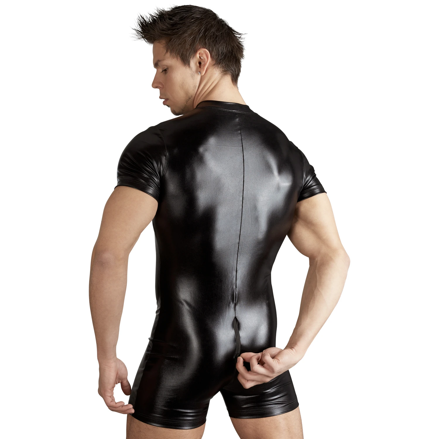 Svenjoyment Wetlook Playsuit mit Reißverschluss 1