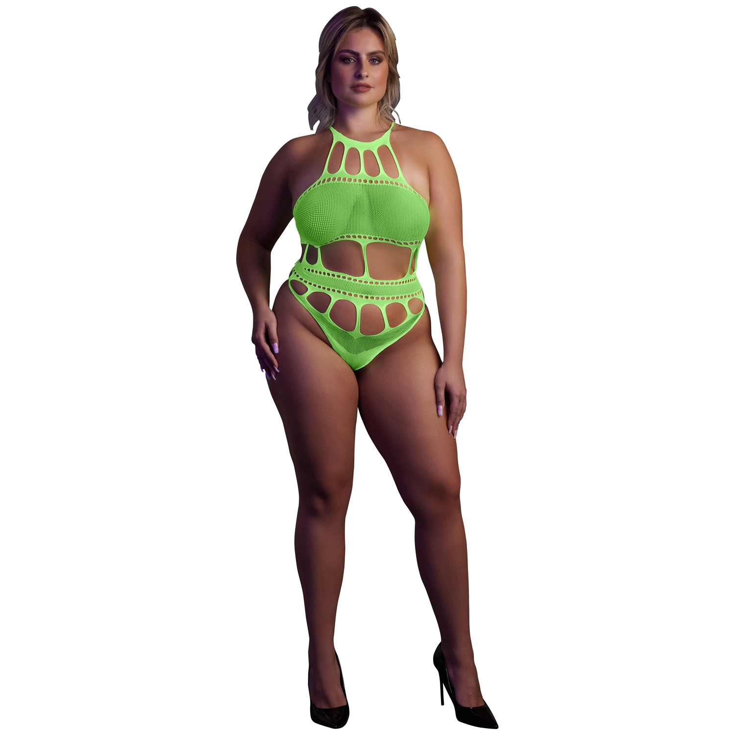 Ouch! Glow in the Dark Neon Grøn Body Plus Size - Green - Plus size thumbnail