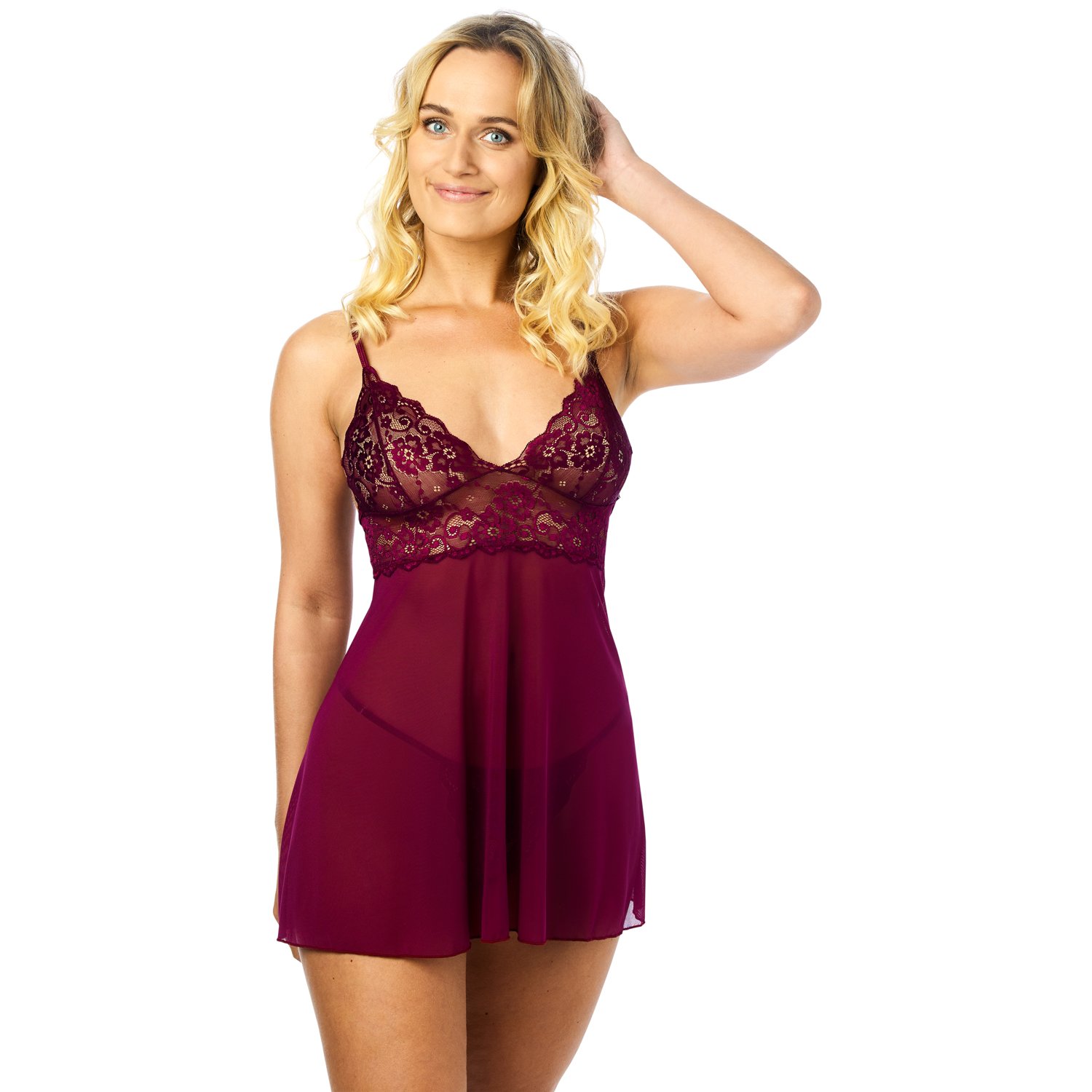 NORTIE Basil Bordeaux Babydoll Sæt - Bordeaux - One size