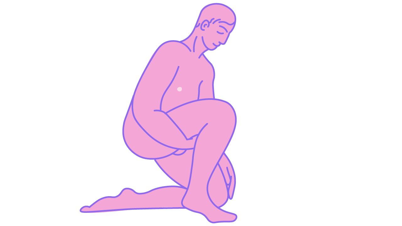 Illustration einer Person, die auf einem Knie masturbiert