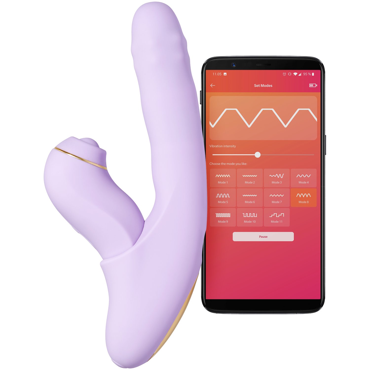 Svakom DuoGlow Thrusting Vibrator med Pulserende Stimulator - Lilla