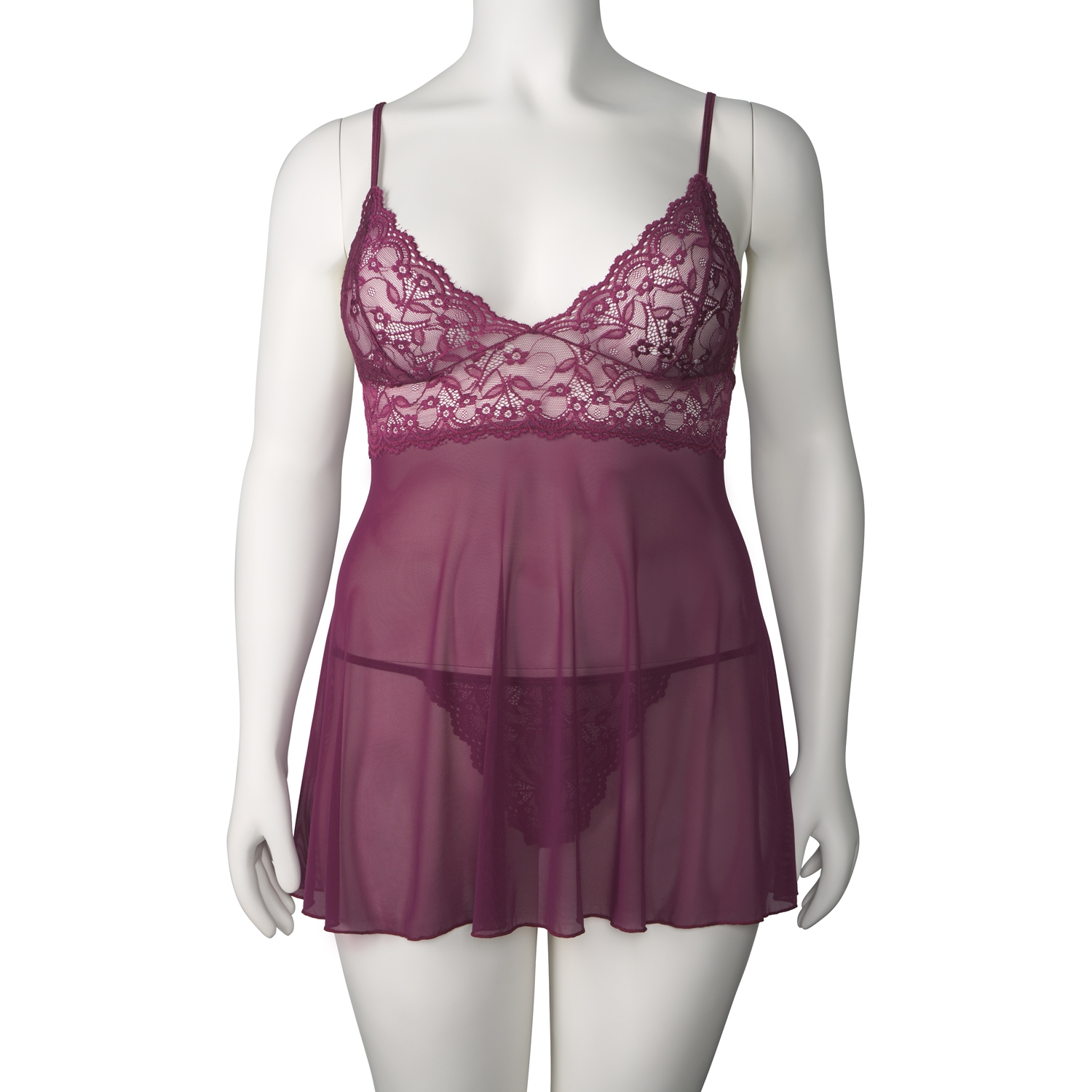NORTIE Basil Bordeaux Babydoll Set Plus Size 1