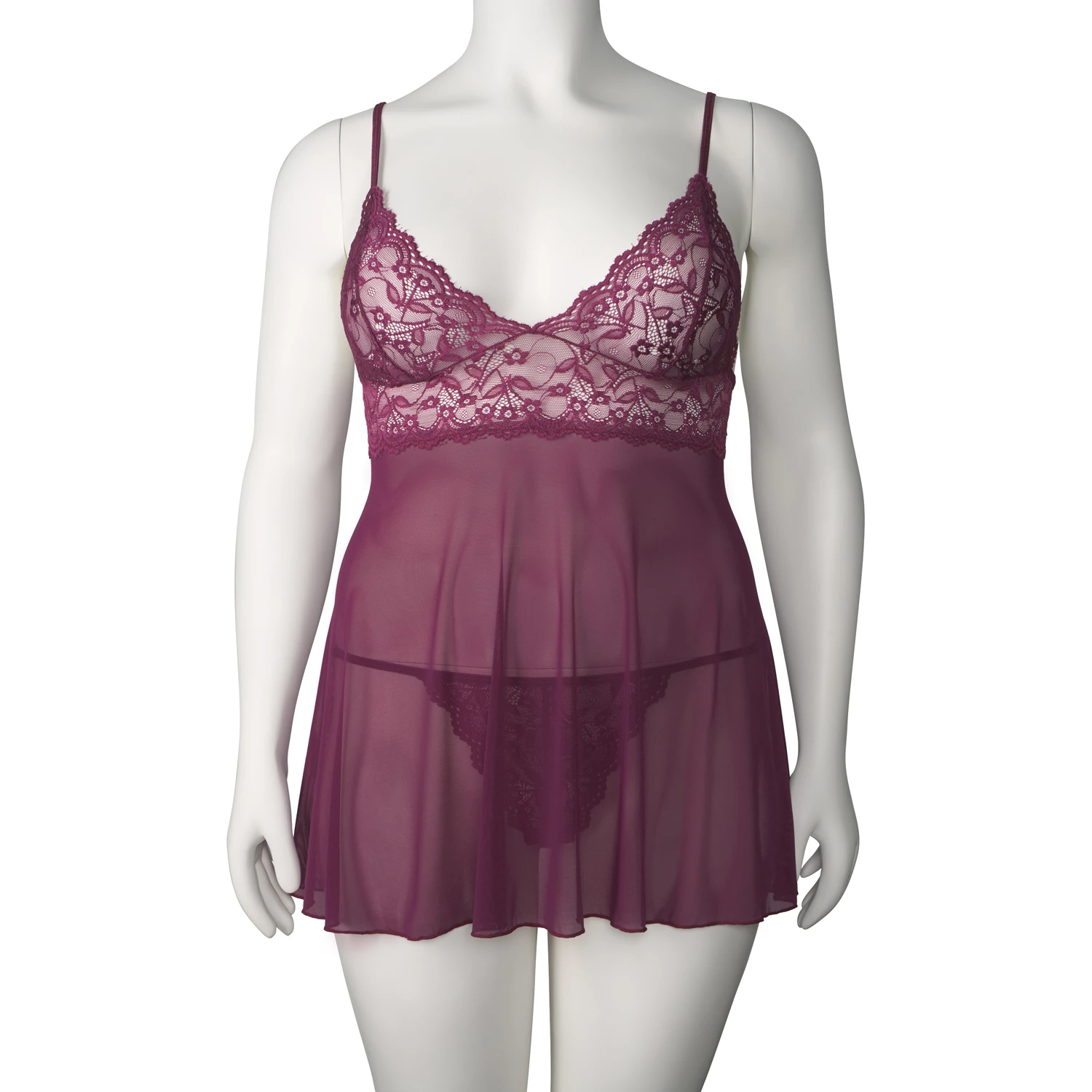 NORTIE Basil Plus Size Viininpunainen Babydoll-setti 1
