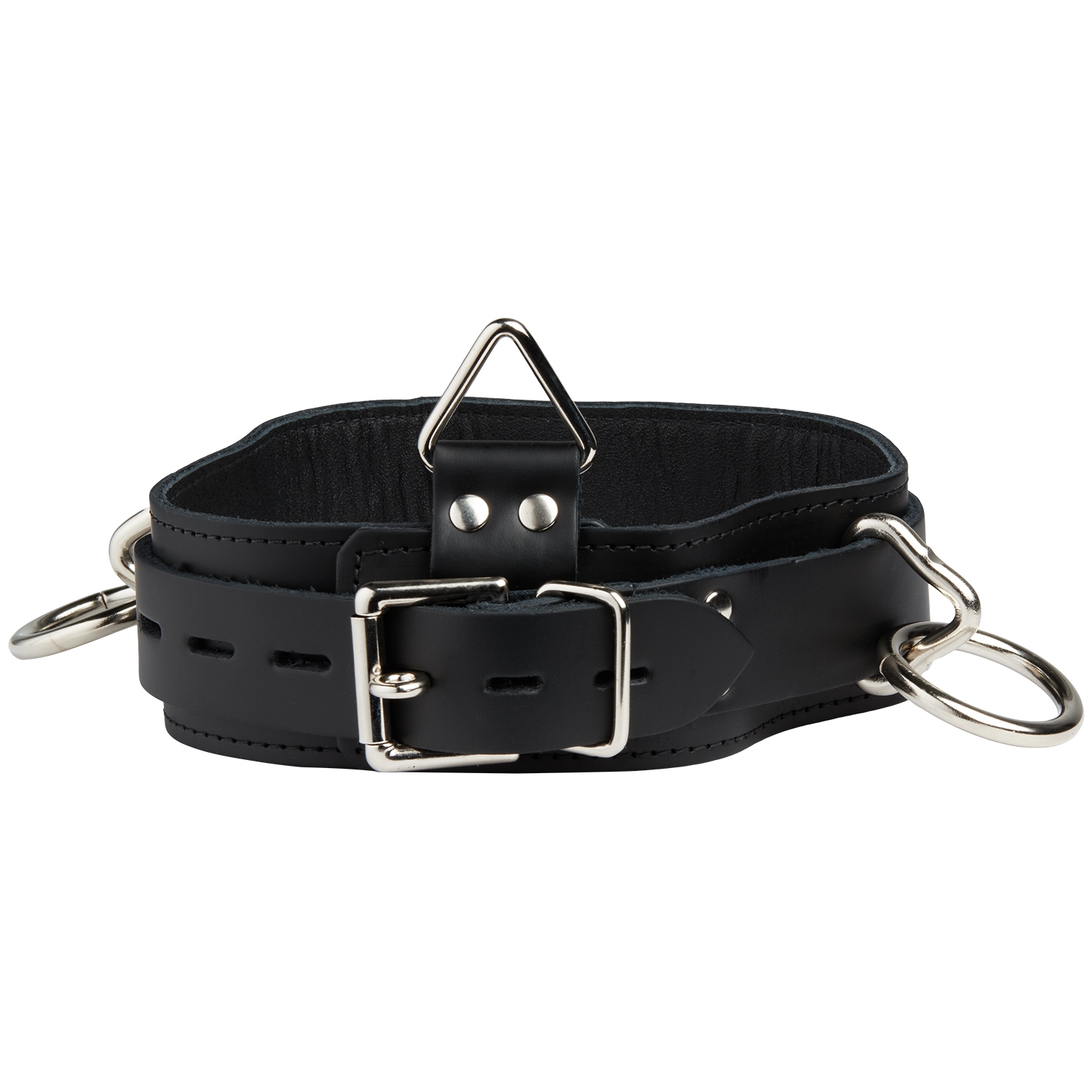 Spartacus Locking Collar Läderhalsband med 3 Ringar 1