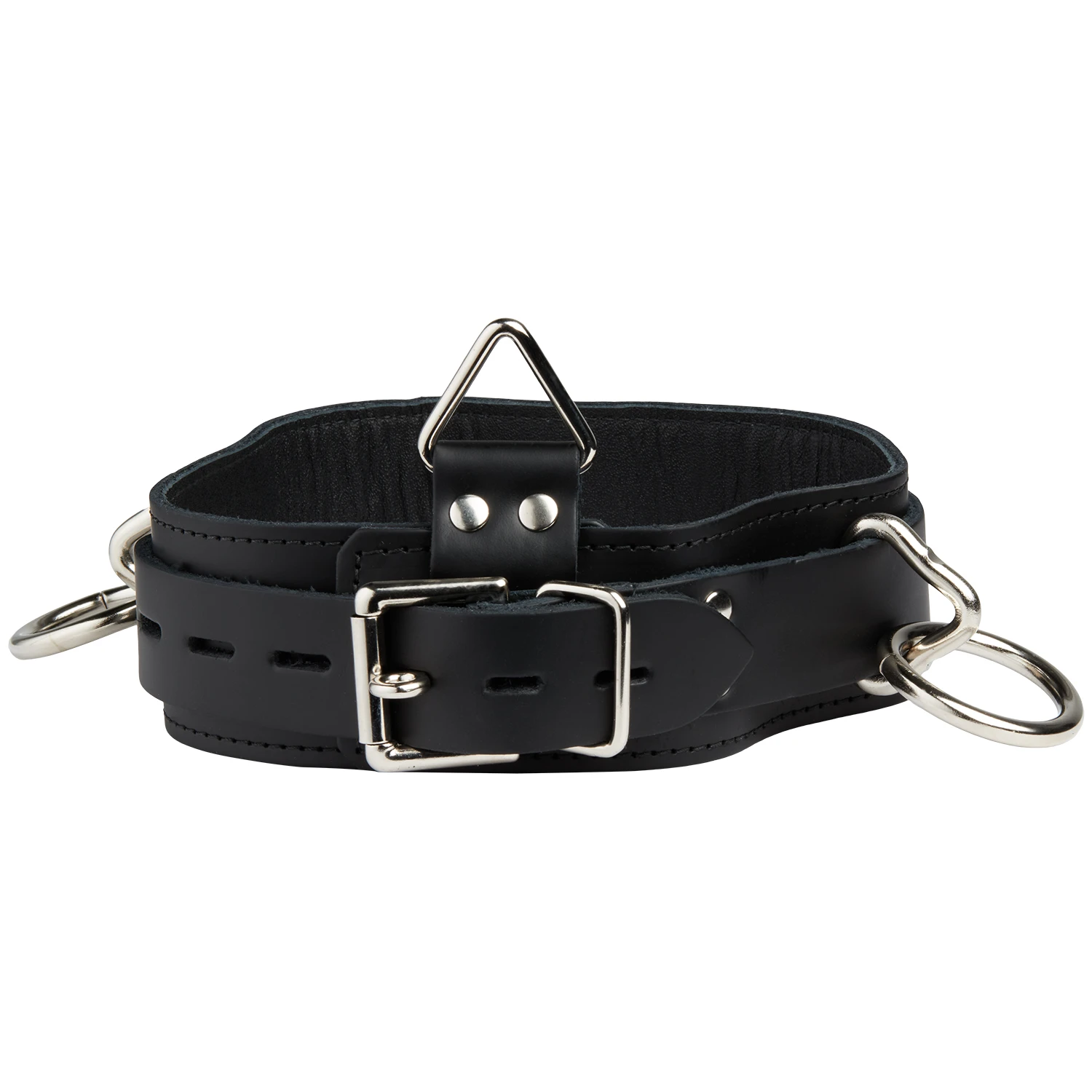 Spartacus Locking Collar Læder Halsbånd med 3 Ringe 1
